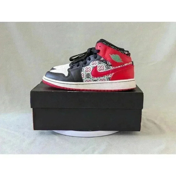 Nike Other - Nike Air Jordan 1 Mid SE GS Sz 4Y Ugly Sweater Red Black Christmas DM1208-150